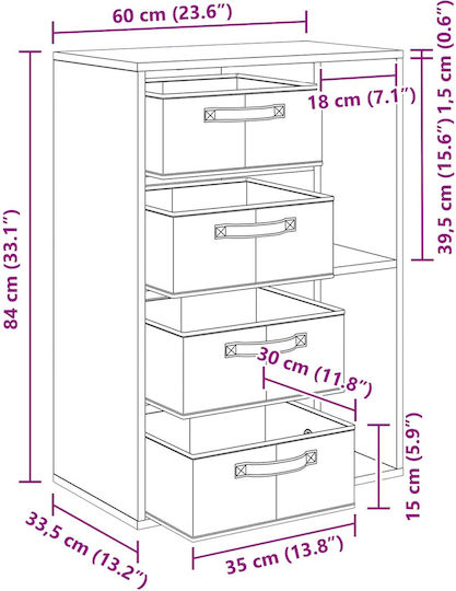 Living Room Display Cabinet Made of Particle Board Grey Sonomo 60x33.5x84cm