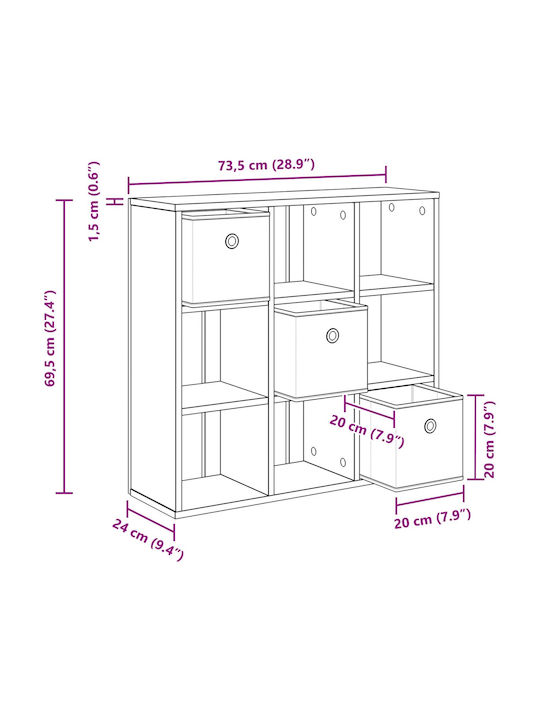 Wooden Storage Cabinet with 3 Drawers M73.5xP24xH69.5cm