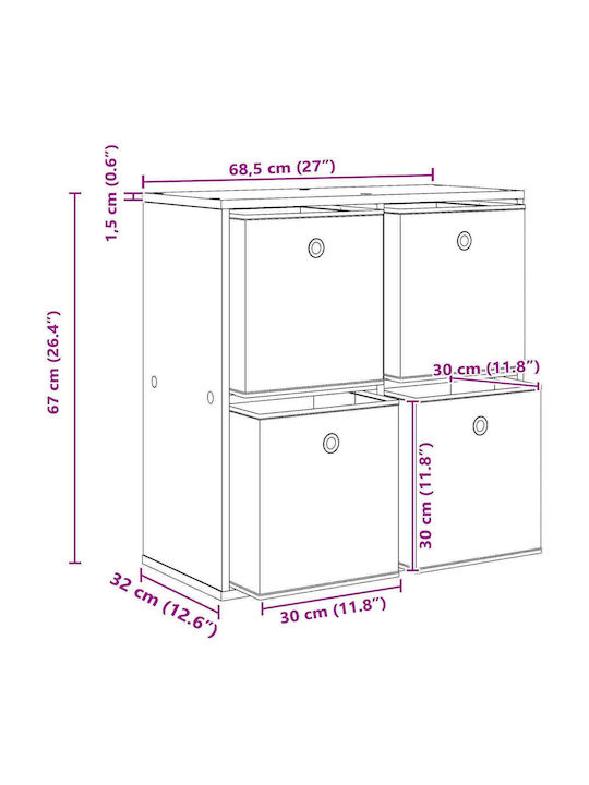 Wooden Storage Drawer Chest with 4 Drawers M68.5xW32xH67cm