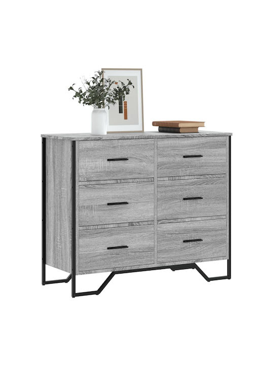 Wooden Chest of Drawers with 6 Drawers Grey Sonoma 91x35.5x74.5cm