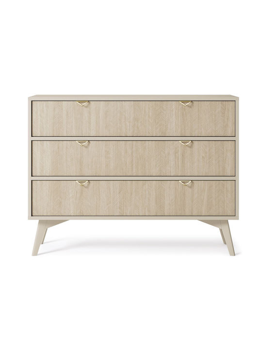 Wooden Forest Bedroom Chest of Drawers With 3 Drawers Beige 106x38x81cm
