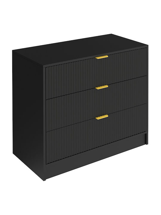 Bedroom Chest of Drawers Wooden Allegro with 3 Drawers Black 80x40x75cm