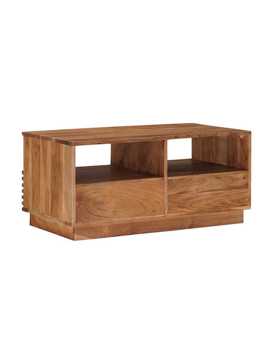 Central Coffee Table Made of Solid Wood with Drawers Natural W85xD45.5xH40cm