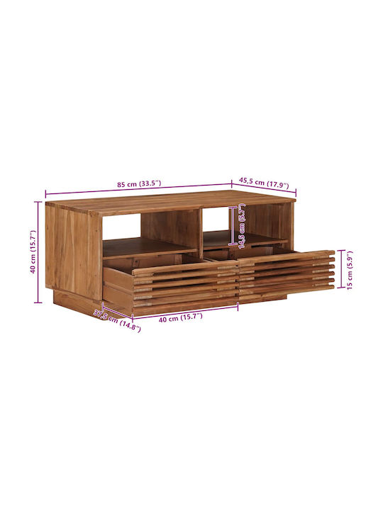 Central Coffee Table Made of Solid Wood with Drawers Natural W85xD45.5xH40cm