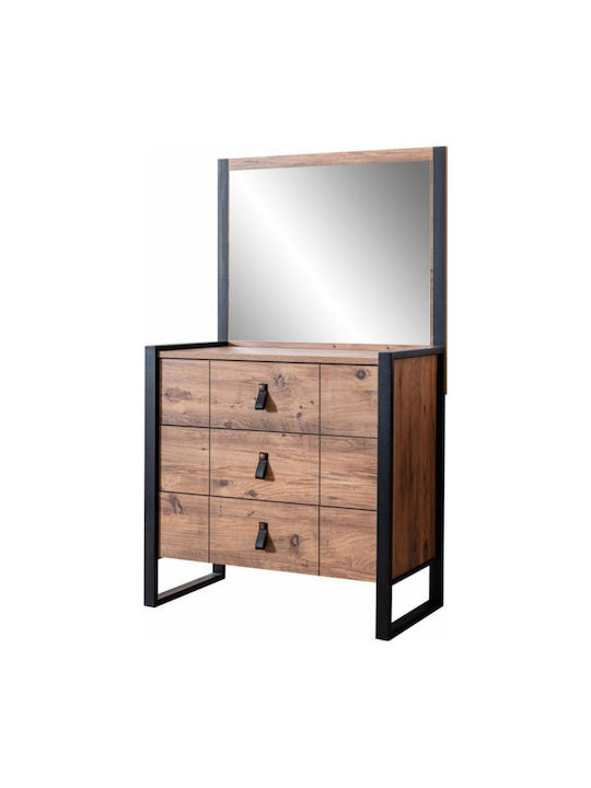 Wooden Chest of Drawers with 3 Drawers Black 80x44x139cm