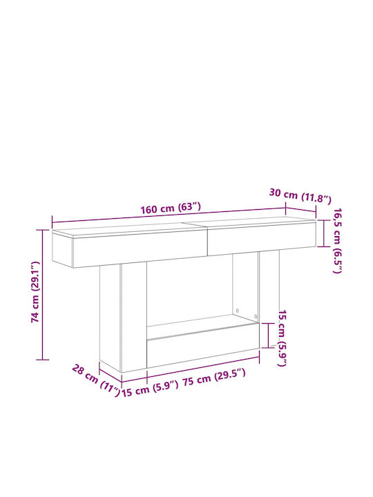 Wooden Console Smoked Oak L160xW30xH74cm