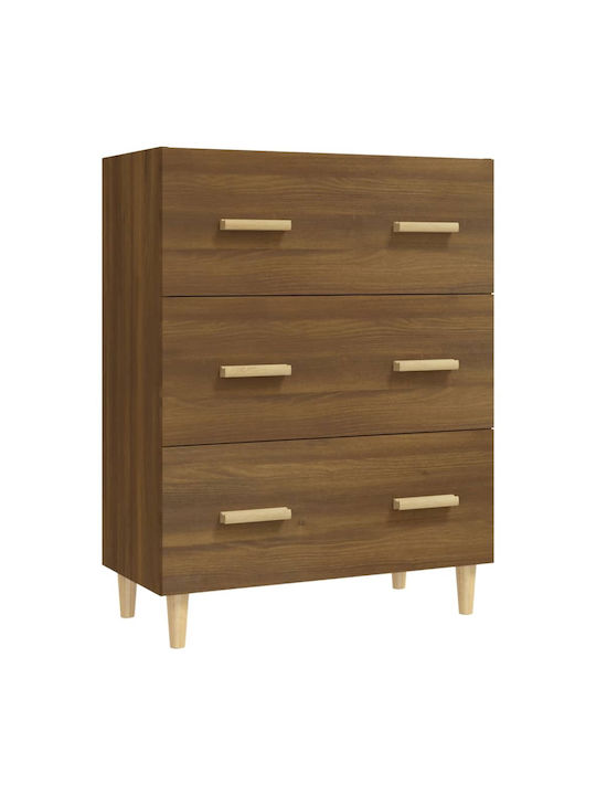 Wooden Chest of Drawers with 3 Drawers Brown Oak 70x34x90cm