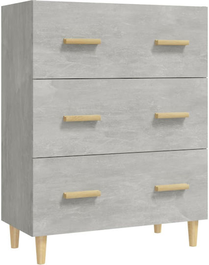 Wooden Chest of Drawers with 3 Drawers Gray 70x34x90cm