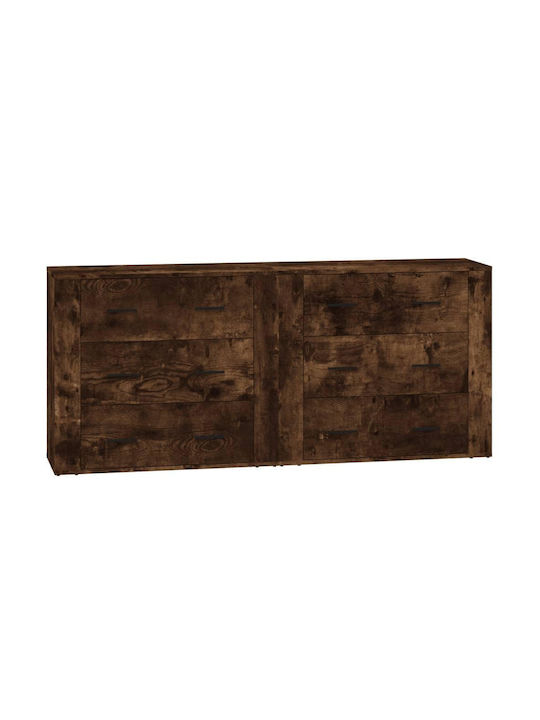 vidaXL Kommode Für Schlafzimmer Holzschatten Rauch Eiche Mit 6 Schubladen 160x33x70cm