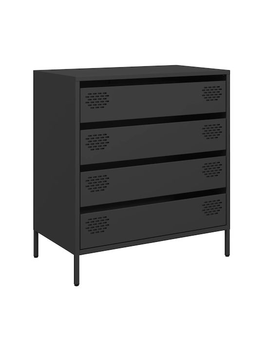 Metallic Chest of Drawers with 4 Drawers Black Velvet-Black Metal 68x39x73.5cm