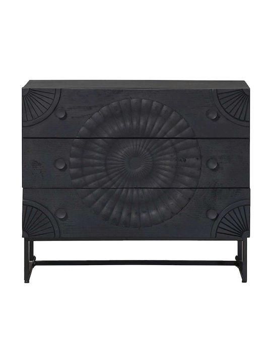 Bufet Dulap Din Lemn cu Sertare Negru 75x30x65cm