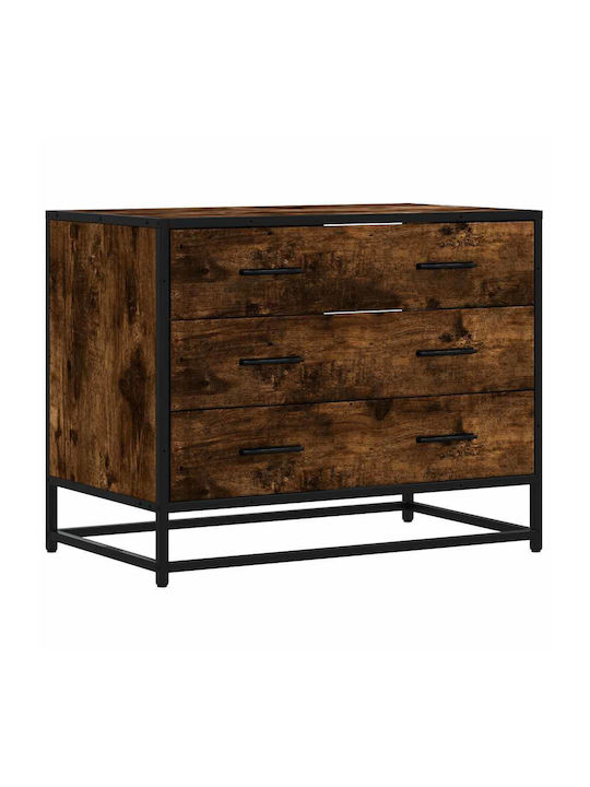 Wooden & Metallic Chest of Drawers Smoked Oak 70x41x56cm