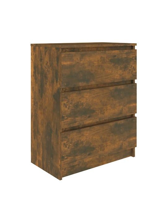 Wooden Chest of Drawers with 3 Drawers Smoked Oak 60x33.5x76cm