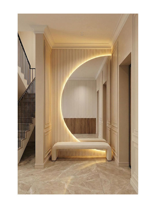SteweHome Dekorativer Boden- oder Standspiegel Halbmond LED-Beleuchtung Gelber 120x60cm