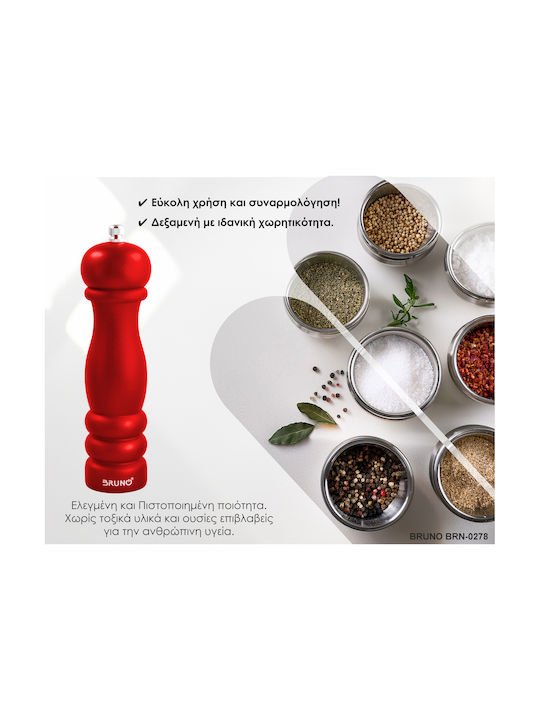 Bruno Manual Salt Mill Wooden in Red Colour 20.4cm