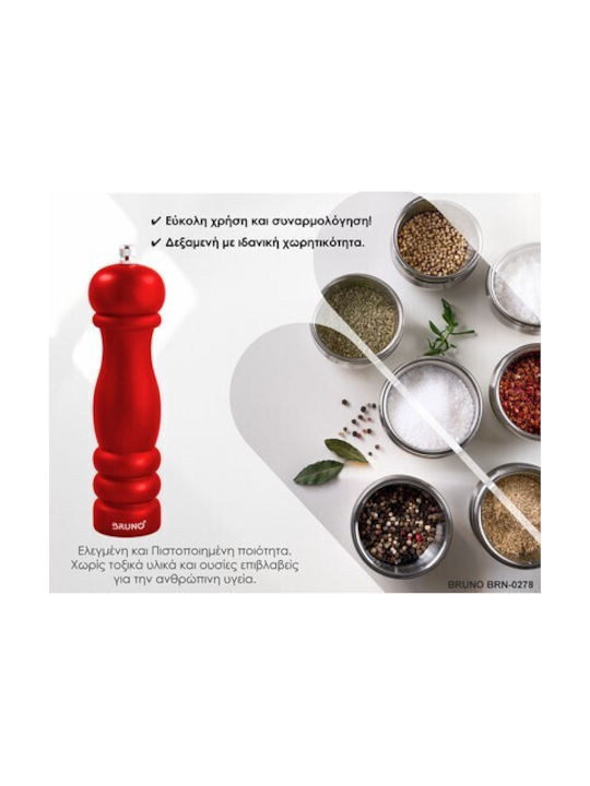 Bruno Manual Salt Mill Wooden in Red Colour 20.4cm