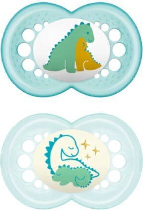 Mam Orthodontic Pacifiers Silicone Night Dino - Turquoise for 16+ months 2pcs