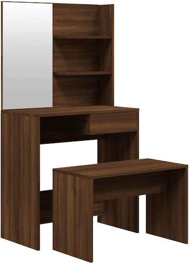 Schminktisch Hölzern Braun mit Spiegel 74.5x40x141cm Schminktisch Hölzern Braun mit Spiegel 74.5x40x141cm