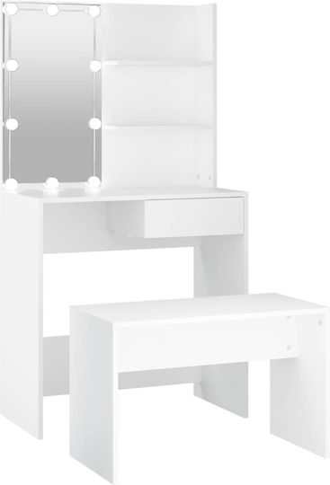 Floor-standing Makeup Dressing Table Bedroom Wooden White with Mirror and Stool 74.5x40x141cm