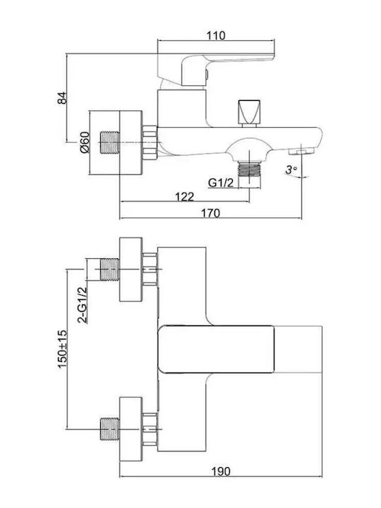 Cersanit Mixing Bath Faucet Silver