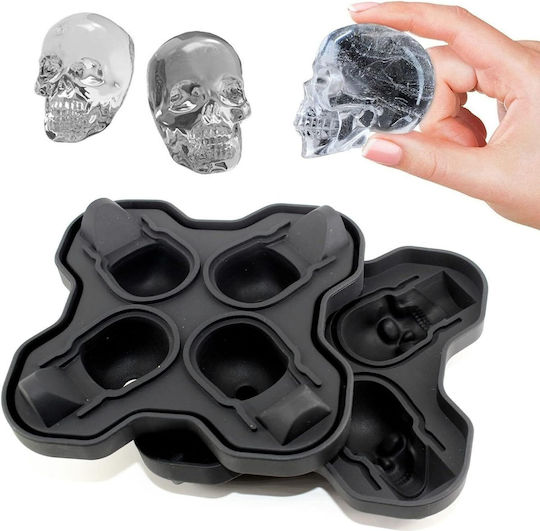 Eiswürfelform Schädel aus Silikon 4 Schlitze mit Deckel Schwarze 10130