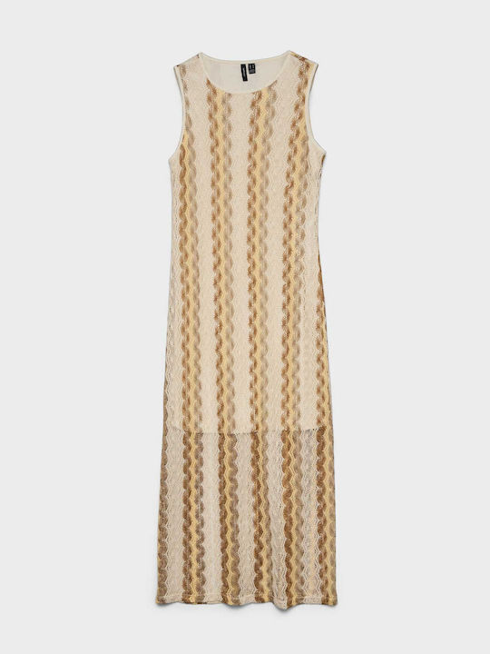 Summer Midi Dress with Tearing Beige