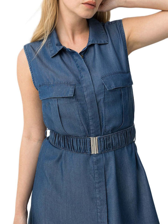 Καλοκαιρινό Midi Σεμιζιέ Φόρεμα Τζιν Dark Blue