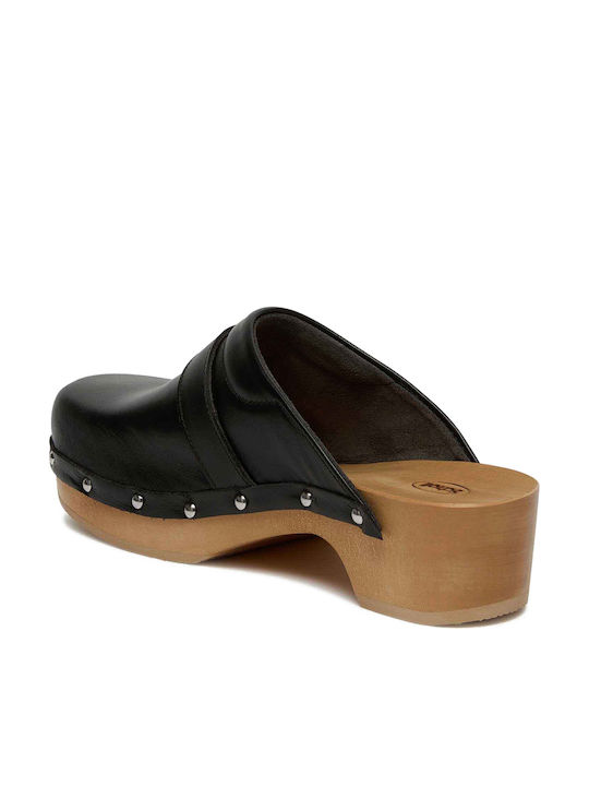 Scholl pescura Clog 50 Γυναικεία Δερμάτινα Ανατομικά Σαμπό Μαύρα