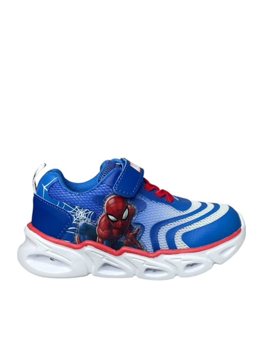 Spiderman Παιδικά Sneakers με Σκρατς & Φωτάκια Μπλε