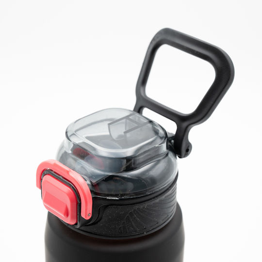 Happy Sticlă de Apă 800ml Ombre Negru-Roșu Mâner Antiderapant din Silicon Pai și Dozator