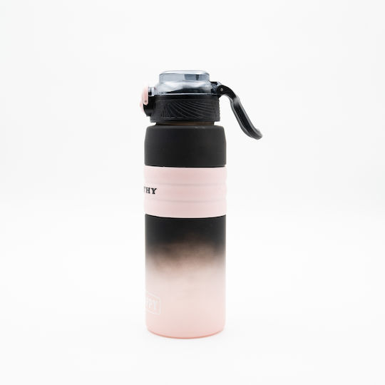 Happy Sticlă de Apă 800ml Ombre Negru-Roz Mâner Antiderapant din Silicon Pai și Dozator