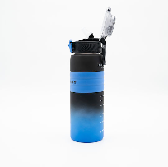 Happy Sticlă de Apă 800ml Ombre Negru-Albastru Mâner Antiderapant din Silicon Pai și Dozator