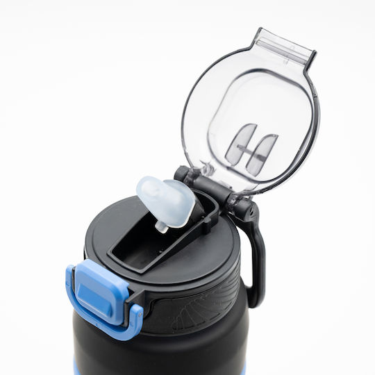 Happy Sticlă de Apă 800ml Ombre Negru-Albastru Mâner Antiderapant din Silicon Pai și Dozator