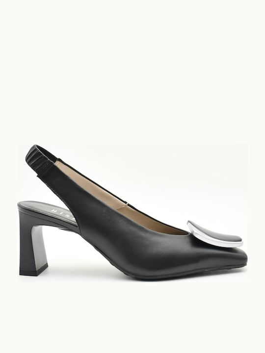 Leder Pumps mit Chunky Mittelhohem Absatz Schwarz