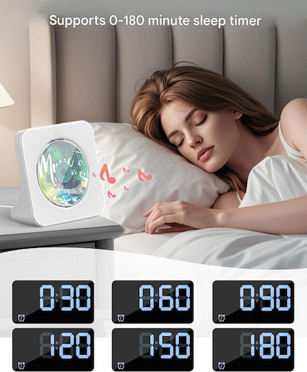 Premium Player Cd Portabil Greadio Bluetooth 5.0 Bidirecțional Boxe Stereo Hifi Telecomandă Ecran Led Radio Fm Cd Mp3 Usb Aux Suport Jack Căști Design Elegant Rezistent la Praful Funcție Temporizator de Somn Alb