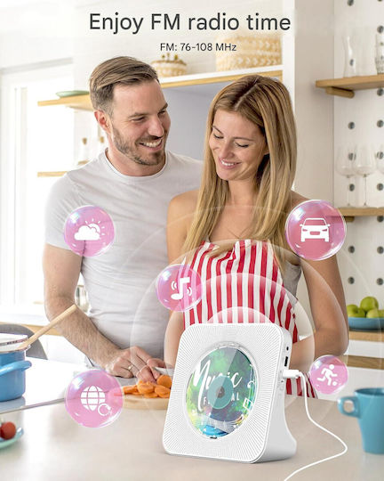 Premium Player Cd Portabil Greadio Bluetooth 5.0 Bidirecțional Boxe Stereo Hifi Telecomandă Ecran Led Radio Fm Cd Mp3 Usb Aux Suport Jack Căști Design Elegant Rezistent la Praful Funcție Temporizator de Somn Alb
