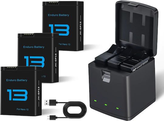 KEDD Actionkamera-Ladegerät Gopro Hero 13 Schwarz — 3 Batterien