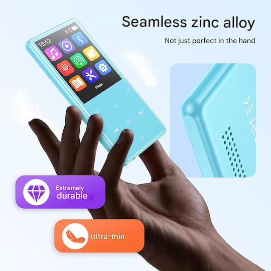 MP3 Player 128 GB Agptek Bluetooth 5.4 Ecran 2.4 Inch Înregistrare Cu Un Singur Click Difuzor HD Integrat Radio FM Carcasă Metalică Butoane Tactile Portabil Căști Incluse Albastru