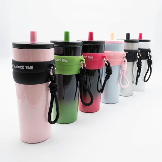 TnS Μπουκάλι Θερμός 800ml Καφέ με Καλαμάκι και Λαβή