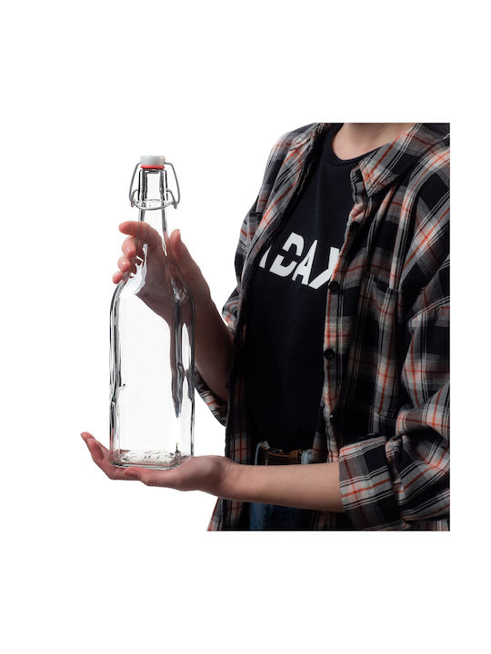 Kadax Μπουκάλι Νερού Γυάλινο με Κλιπ Διάφανο 1000ml 5 Τεμάχια