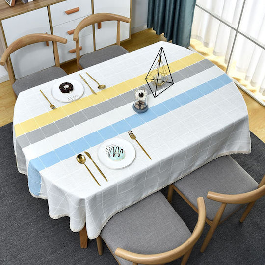 FRIPIA Linen Tablecloth With Multicolour Lace 140x200cm