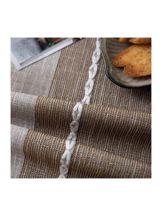 FRIPIA Leinen Tischdecke mit Stickerei Braune 140x250cm