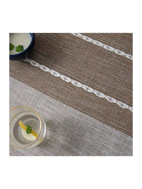 FRIPIA Leinen Tischdecke mit Stickerei Braune 140x250cm