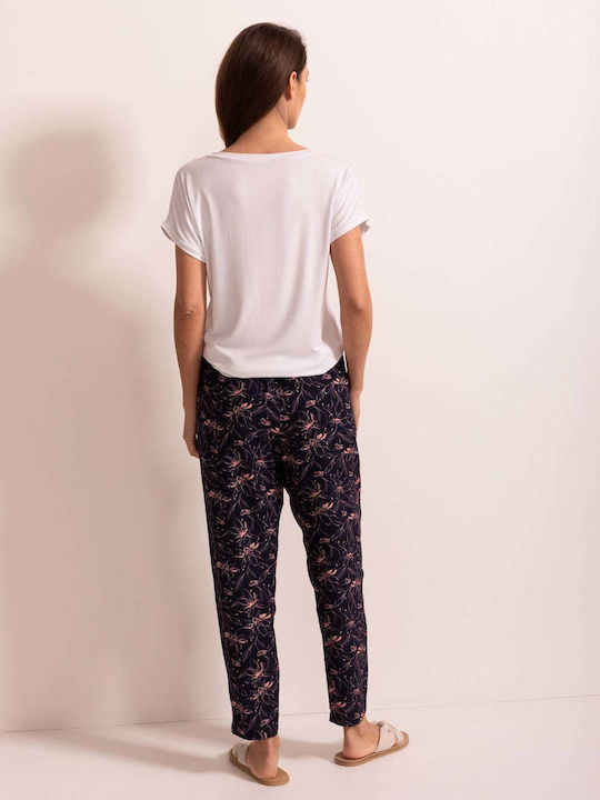 Damen Stoff Capri Hose in Regulärer Passform Blumen