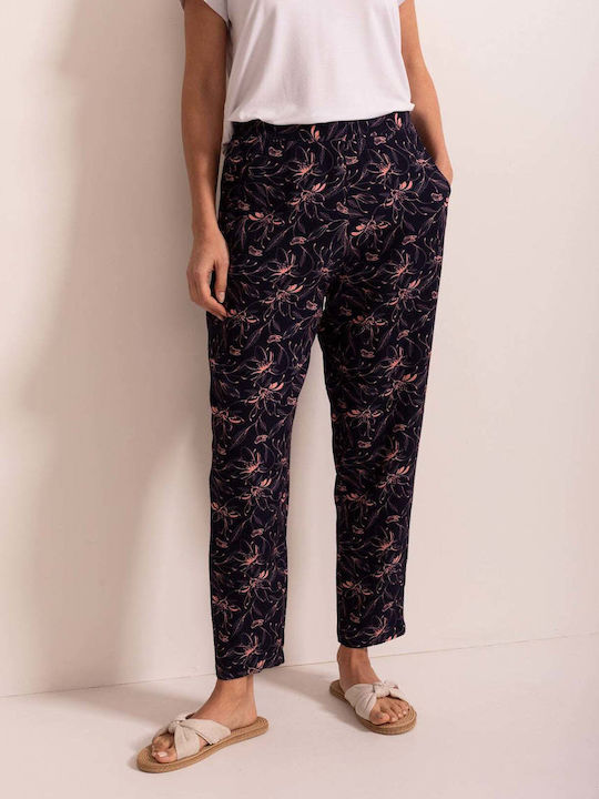Damen Stoff Capri Hose in Regulärer Passform Blumen