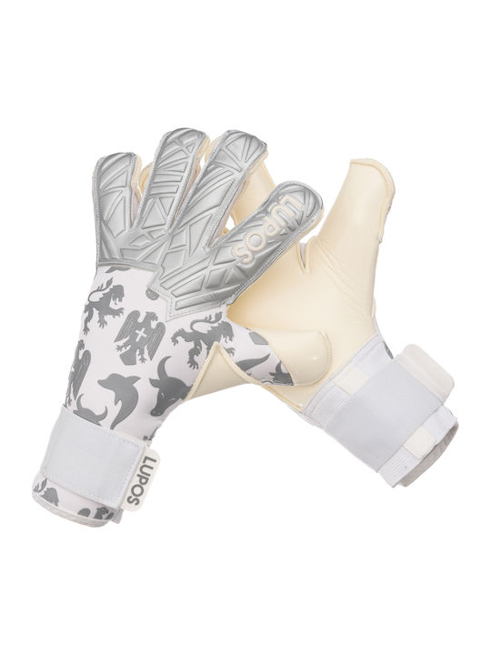 Lupos Helix One Pro Goalkeeper Gloves — German Latex Contact — Hybrid Cut —white/silver