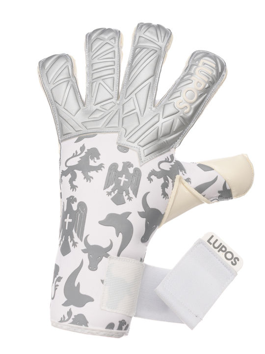 Lupos Helix One Pro Goalkeeper Gloves — German Latex Contact — Hybrid Cut —white/silver
