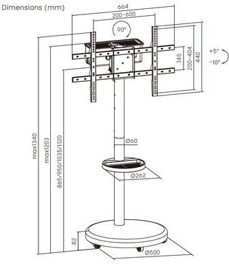 Brateck FS38-46TWE Suport TV de Pardoseală cu Braț de Extensie până la 86" și 50kg Negru