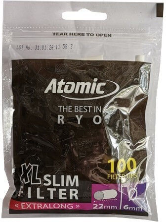 Atomic XL Slim Filtru Extra Lung 6mm 100 Tuburi Tigari Cutie 30 Bucăți