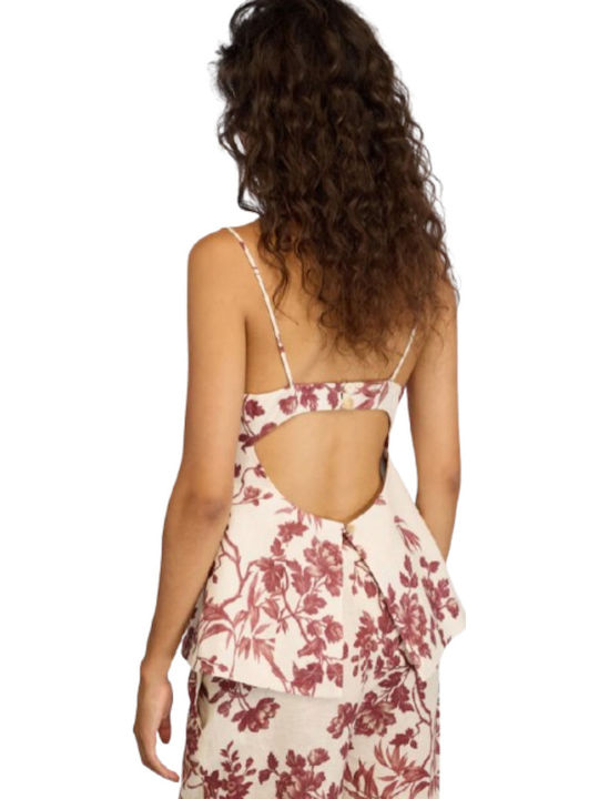 Γυναικεία Καλοκαιρινή Μπλούζα Λινή Beige/burgundy